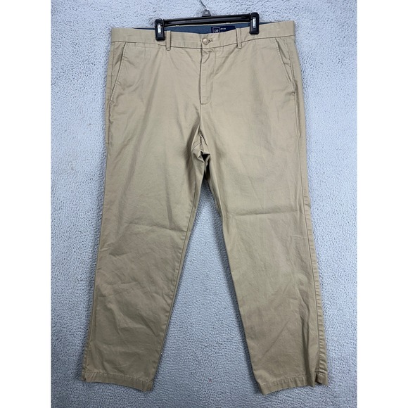 GAP Mens Khakis Pants 40X32 Tan Straight Fit Flat Front Pockets Casual Pockets
